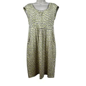 Boden Margo Scoop Neck Dress Cap Sleeve Pockets Preppy Classic Yellow Gray 6